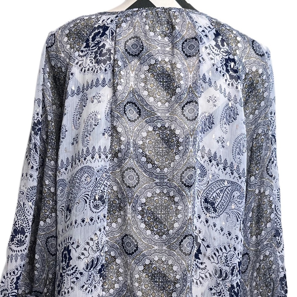 Fig and Flower Sz L Paisley Print 3/4 Sleeve Boho Blouse - Picture 5 of 10
